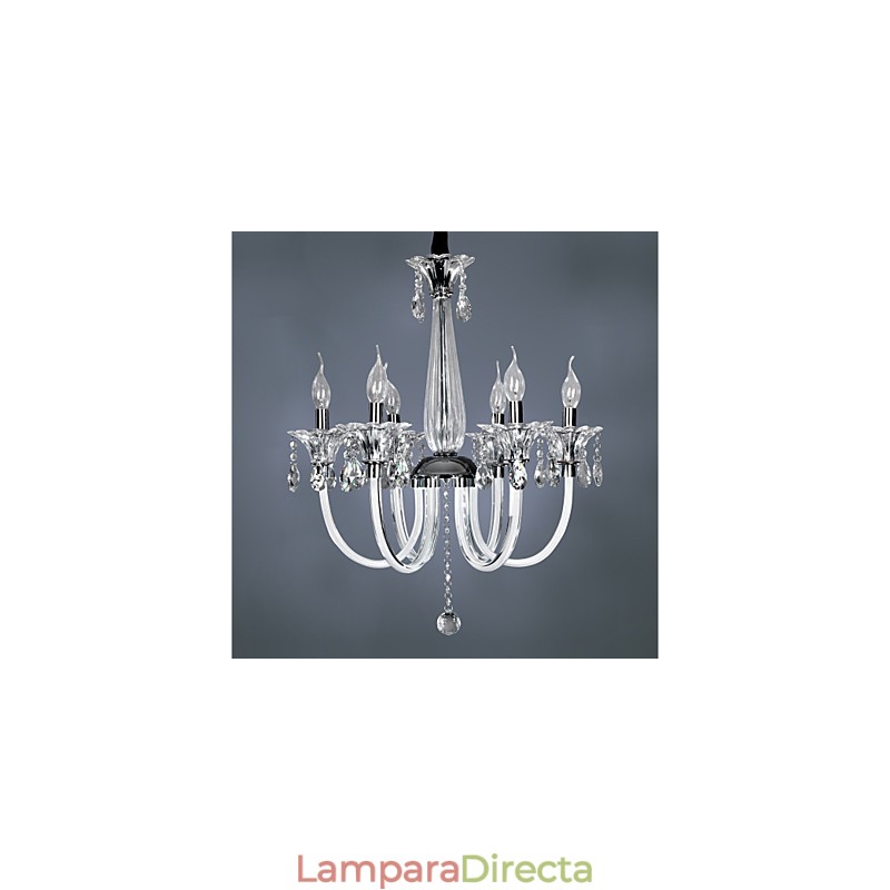 Elegante lámpara de araña de cristal con 6 luces y bombilla tipo vela