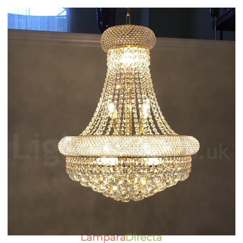 Lámpara de araña de metal de cristal K9 clásica tradicional redonda de 2 niveles para