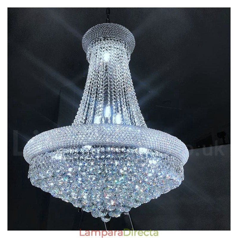 Lámpara de araña de metal de cristal K9 clásica tradicional redonda de 2 niveles para