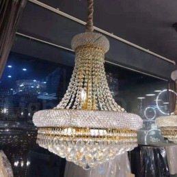 Lámpara de araña de metal de cristal K9 clásica tradicional redonda de 2 niveles para