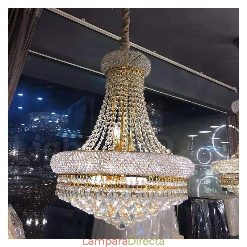 Lámpara de araña de metal de cristal K9 clásica tradicional redonda de 2 niveles para