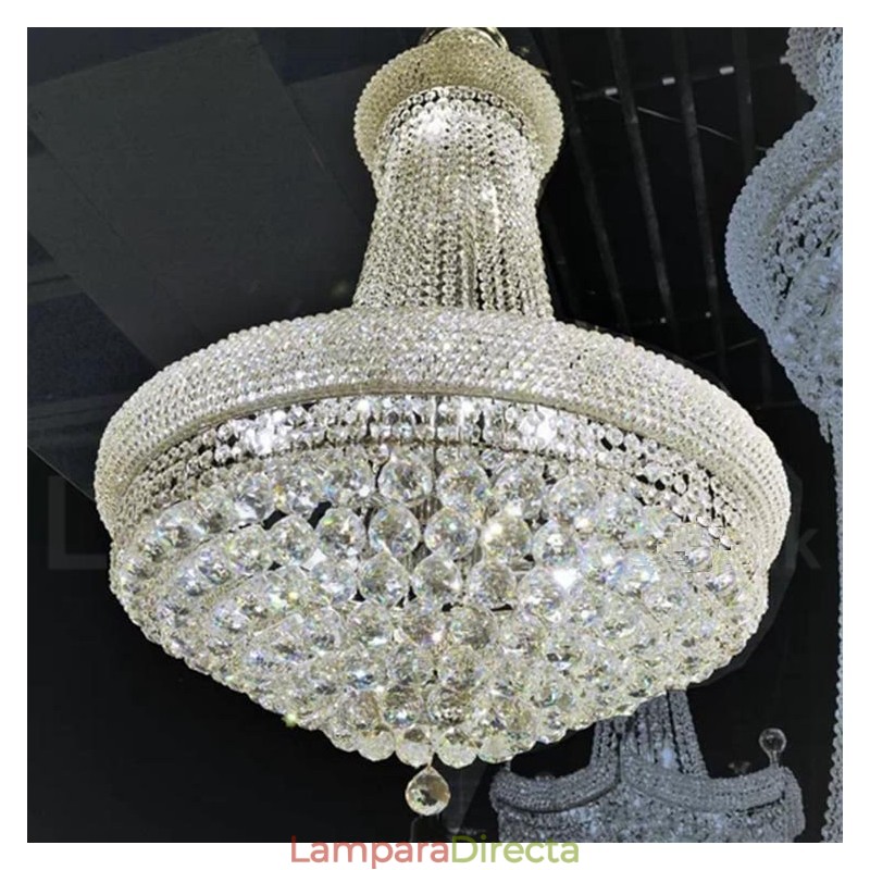 Lámpara de araña de metal de cristal K9 clásica tradicional redonda de 2 niveles para