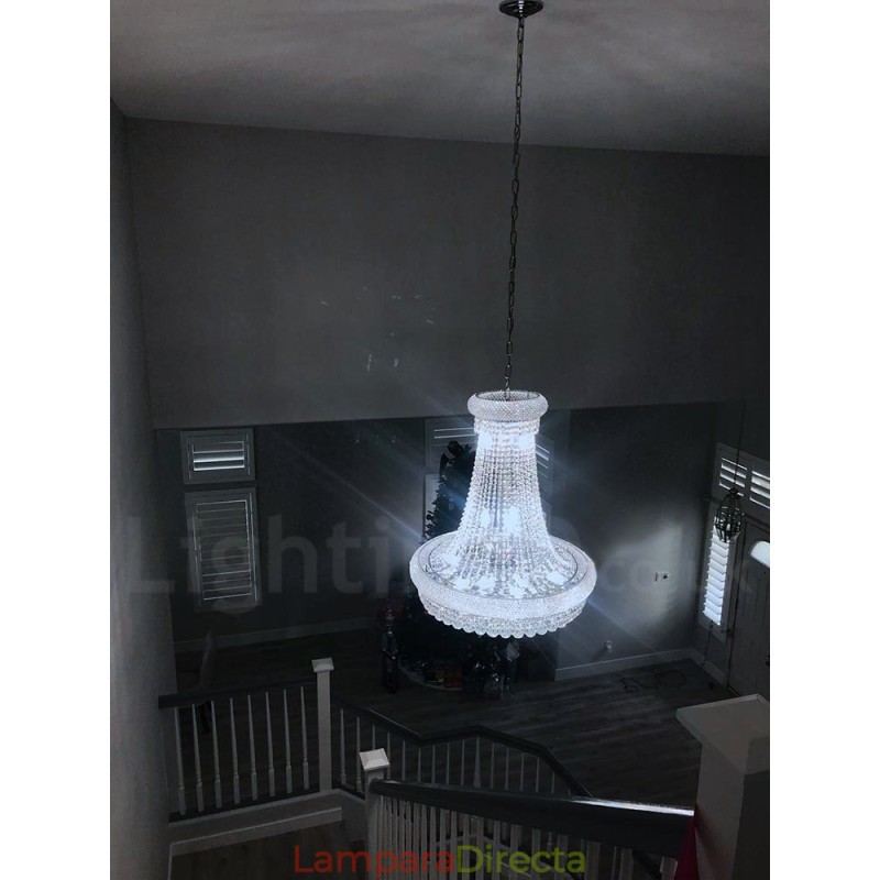 Lámpara de araña de metal de cristal K9 clásica tradicional redonda de 2 niveles para