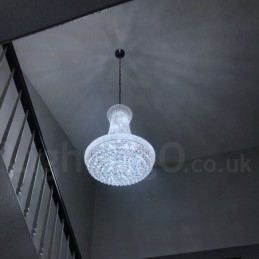 Lámpara de araña de metal de cristal K9 clásica tradicional redonda de 2 niveles para