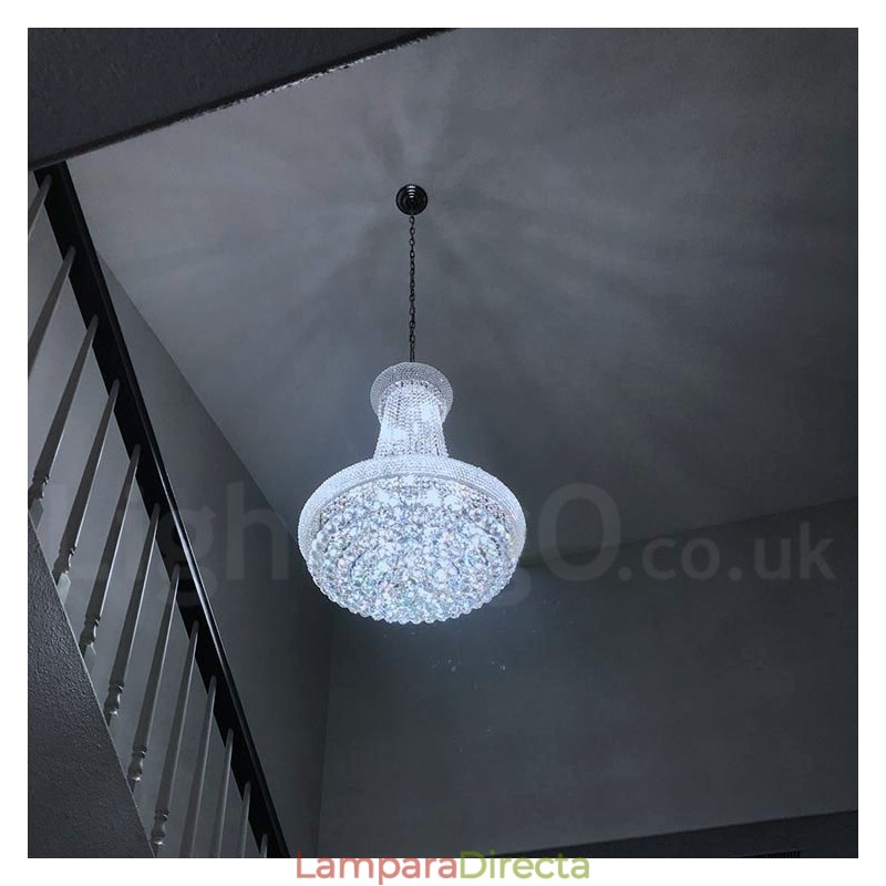 Lámpara de araña de metal de cristal K9 clásica tradicional redonda de 2 niveles para
