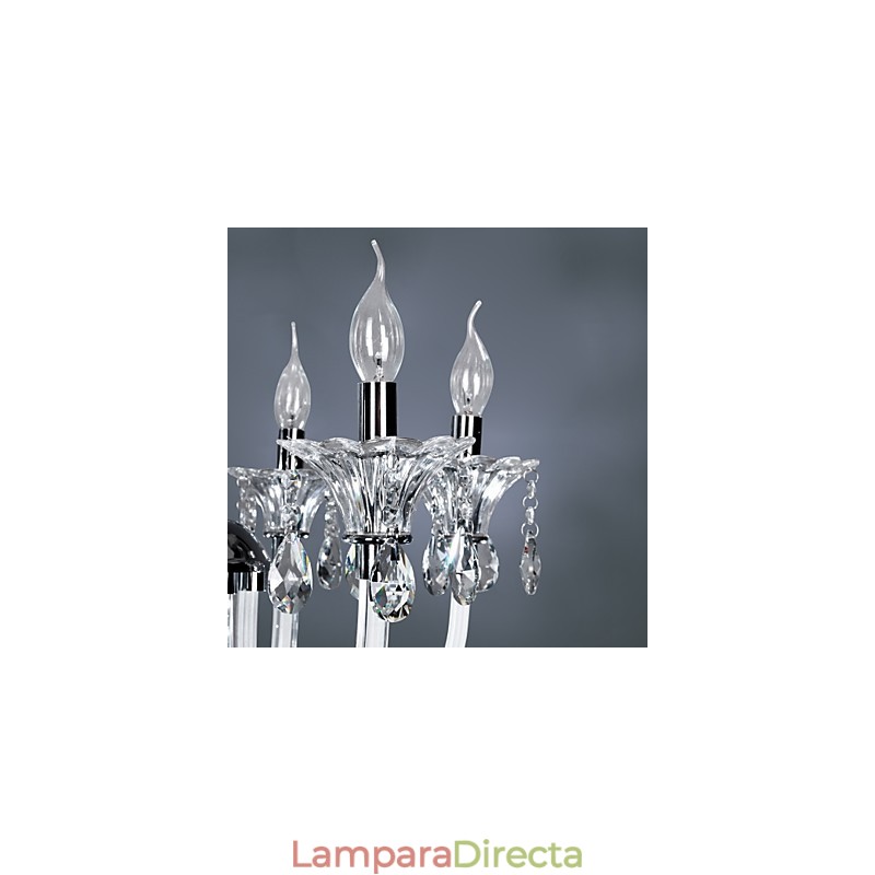 Elegante lámpara de araña de cristal con 6 luces y bombilla tipo vela