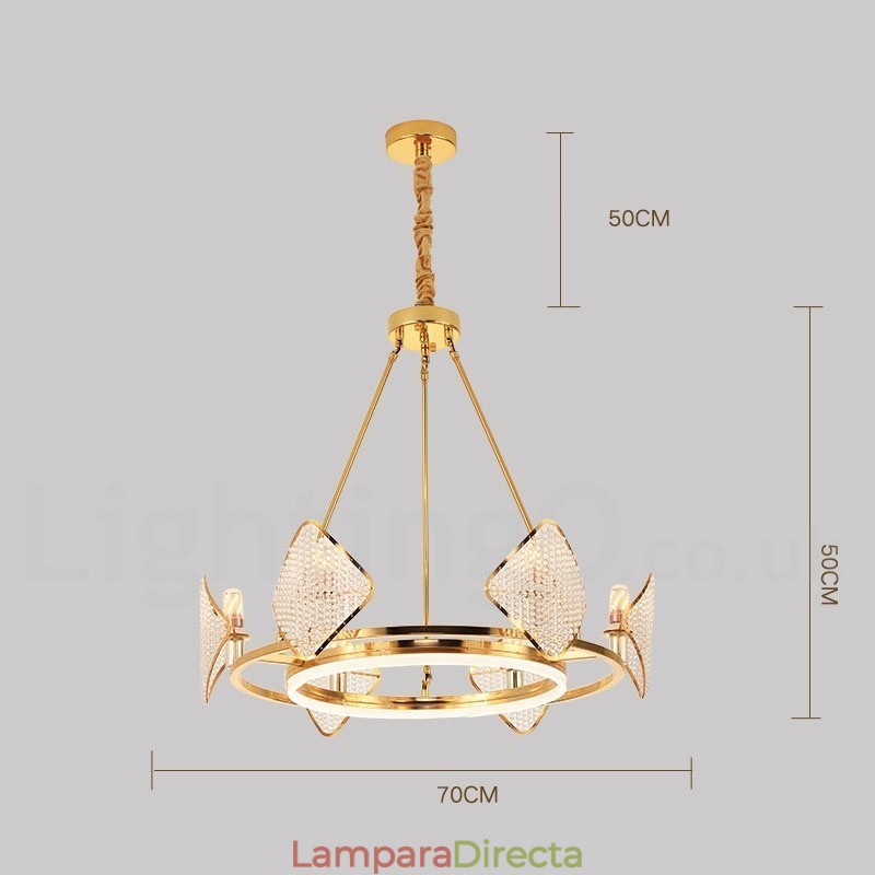 Lámpara colgante de cristal K9 redonda de lujo posmoderna dorada con pantalla acrílica para sala de exposiciones