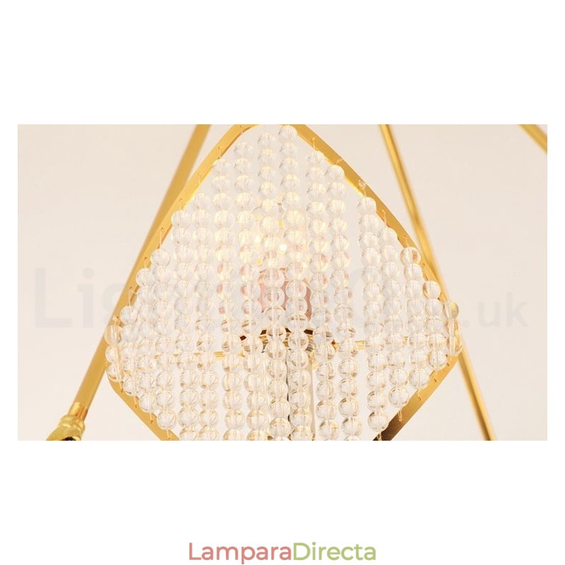 Lámpara colgante de cristal K9 redonda de lujo posmoderna dorada con pantalla acrílica para sala de exposiciones