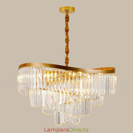 Lámpara colgante redonda de cristal K9 de lujo posmoderna dorada para sala de exposiciones Lámpara colgante redonda de cristal K9 de lujo posmoderna dorada para sala de exposiciones