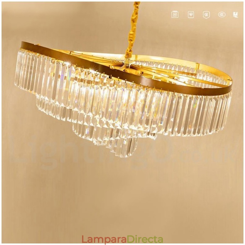 Lámpara colgante redonda de cristal K9 de lujo posmoderna dorada para sala de exposiciones
