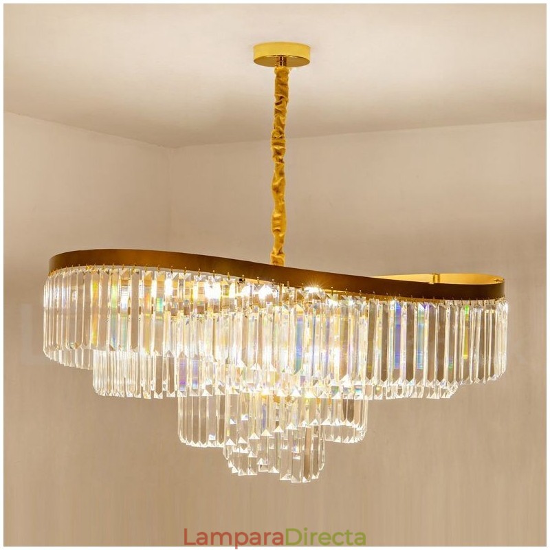 Lámpara colgante redonda de cristal K9 de lujo posmoderna dorada para sala de exposiciones