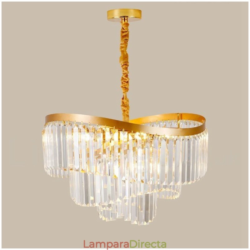 Lámpara colgante redonda de cristal K9 de lujo posmoderna dorada para sala de exposiciones