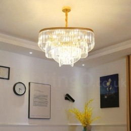 Lámpara colgante redonda de cristal K9 de lujo posmoderna dorada para sala de exposiciones