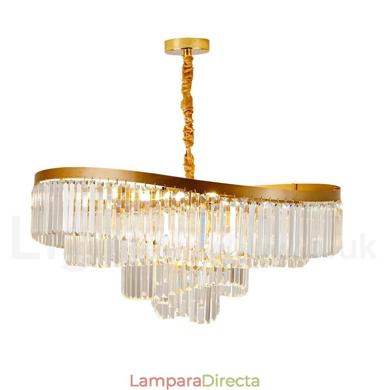 Lámpara colgante redonda de cristal K9 de lujo posmoderna dorada para sala de exposiciones