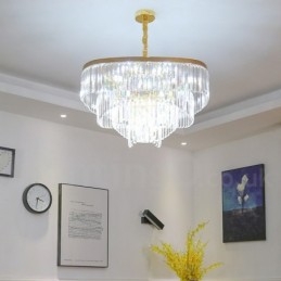 Lámpara colgante redonda de cristal K9 de lujo posmoderna dorada para sala de exposiciones