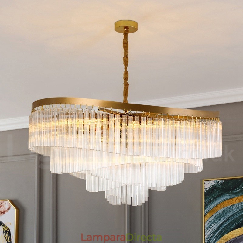 Lámpara colgante redonda de cristal K9 de lujo posmoderna dorada para sala de exposiciones