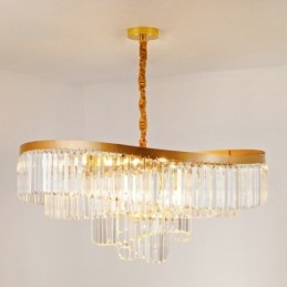Lámpara colgante redonda de cristal K9 de lujo posmoderna dorada para sala de exposiciones