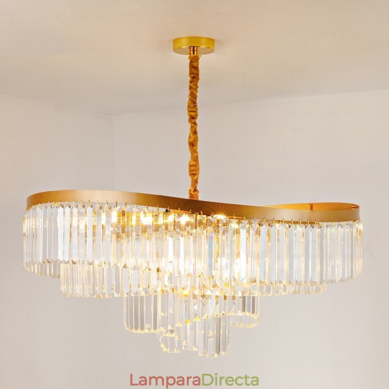 Lámpara colgante redonda de cristal K9 de lujo posmoderna dorada para sala de exposiciones