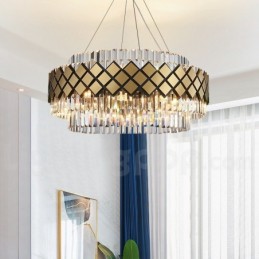Lámpara colgante de lujo moderna de cristal K9 redondo dorado y negro para sala de exposiciones