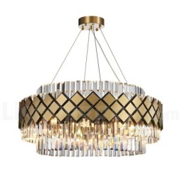 Lámpara colgante de lujo moderna de cristal K9 redondo dorado y negro para sala de exposiciones