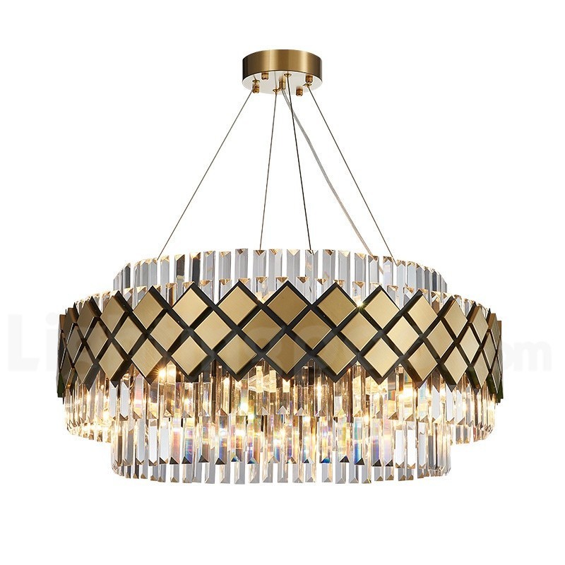 Lámpara colgante de lujo moderna de cristal K9 redondo dorado y negro para sala de exposiciones