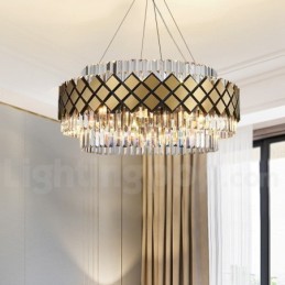 Lámpara colgante de lujo moderna de cristal K9 redondo dorado y negro para sala de exposiciones