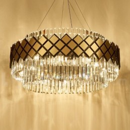 Lámpara colgante de lujo moderna de cristal K9 redondo dorado y negro para sala de exposiciones
