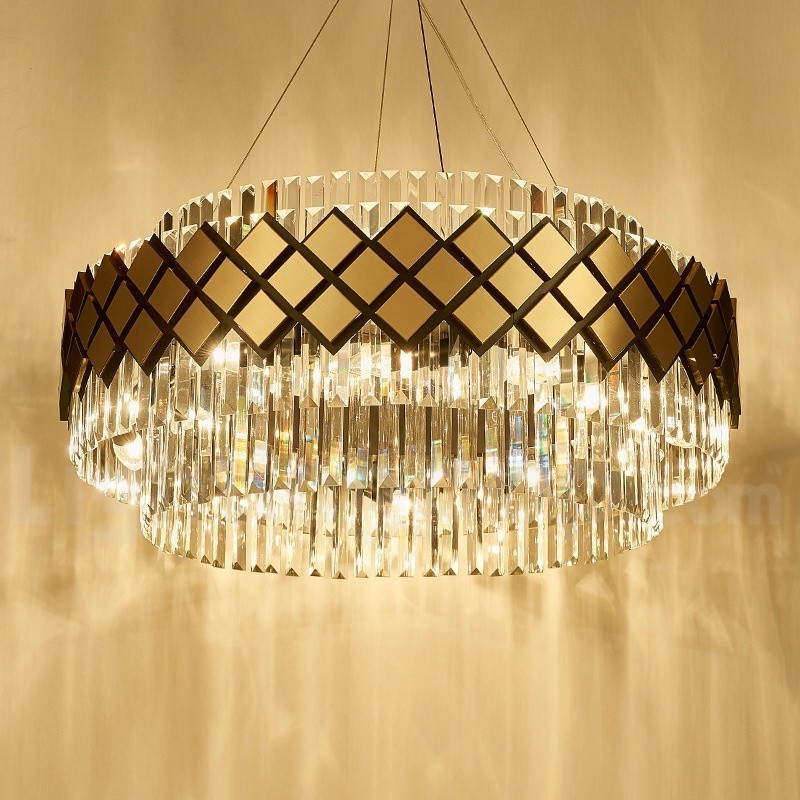 Lámpara colgante de lujo moderna de cristal K9 redondo dorado y negro para sala de exposiciones
