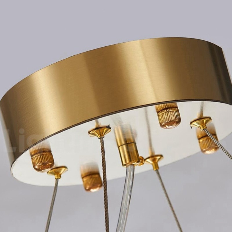 Lámpara colgante de lujo moderna de cristal K9 redondo dorado y negro para sala de exposiciones