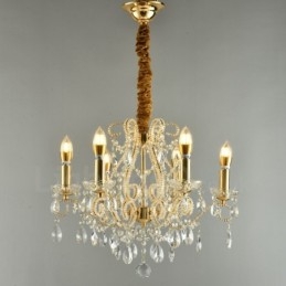 Lámpara colgante de cristal estilo americano de 6 luces doradas y plateadas.