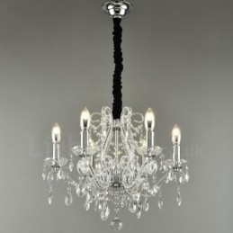Lámpara colgante de cristal estilo americano de 6 luces doradas y plateadas.