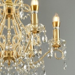 Lámpara colgante de cristal estilo americano de 6 luces doradas y plateadas.