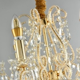 Lámpara colgante de cristal estilo americano de 6 luces doradas y plateadas.