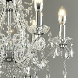 Lámpara colgante de cristal estilo americano de 6 luces doradas y plateadas.