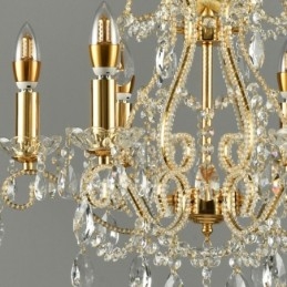 Lámpara colgante de cristal estilo americano de 6 luces doradas y plateadas.
