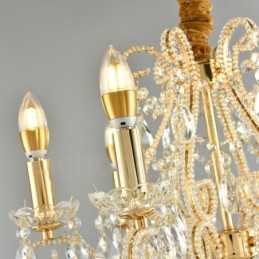 Lámpara colgante de cristal estilo americano de 6 luces doradas y plateadas.