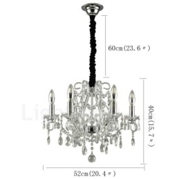 Lámpara colgante de cristal estilo americano de 6 luces doradas y plateadas.