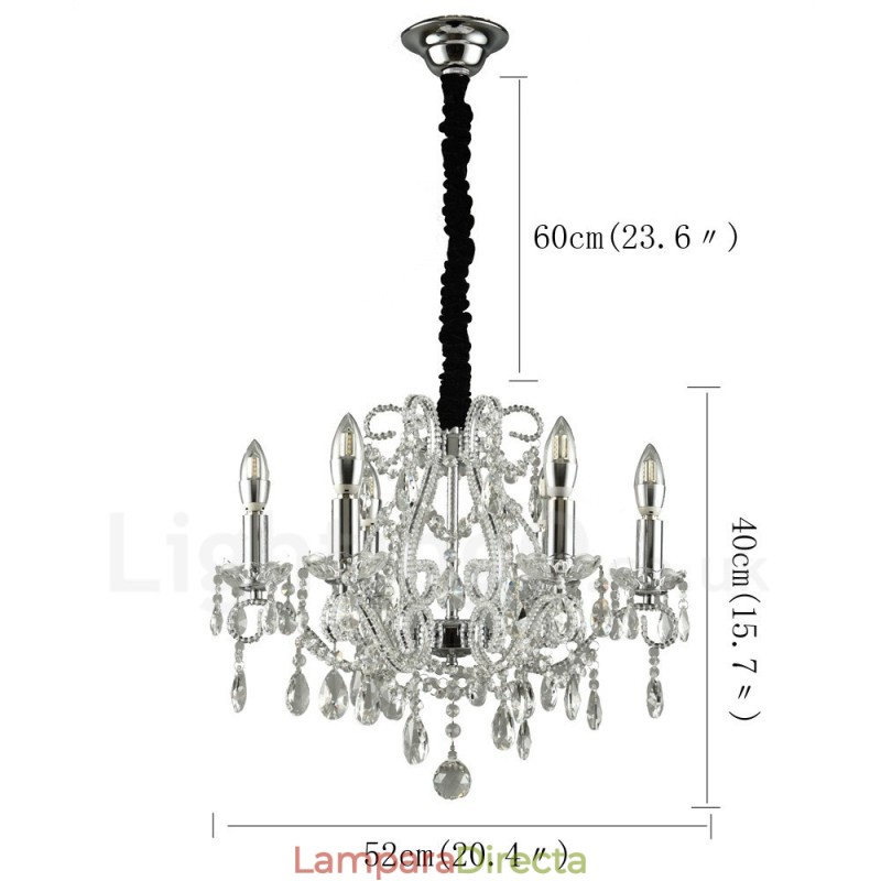 Lámpara colgante de cristal estilo americano de 6 luces doradas y plateadas.