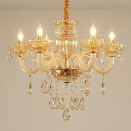 Lámpara de araña de cristal color champán de 6 luces