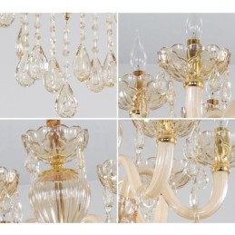 Lámpara de araña de cristal color champán de 6 luces