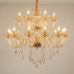 Candelabro de cristal elegante color champán de 18 (12+6) luces