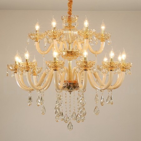 Candelabro de cristal elegante color champán de 18 (12+6) luces Candelabro de cristal elegante color champán de 18 (12+6) luces