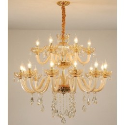 Candelabro de cristal elegante color champán de 18 (12+6) luces