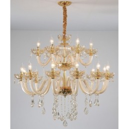 Candelabro de cristal elegante color champán de 18 (12+6) luces