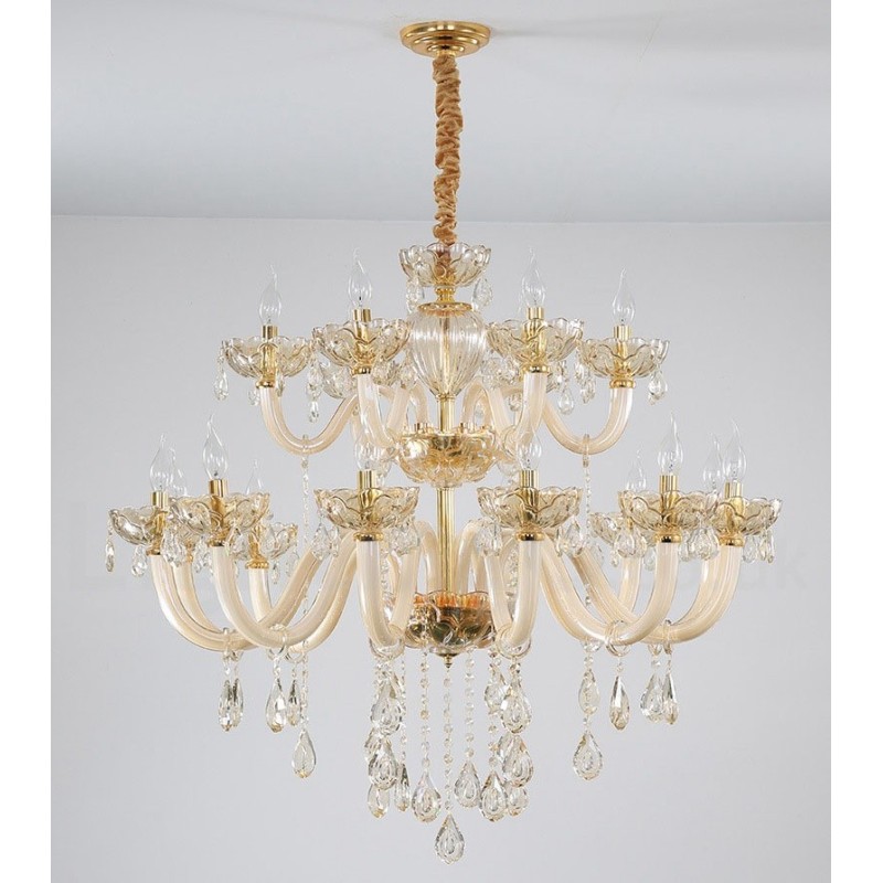 Candelabro de cristal elegante color champán de 18 (12+6) luces