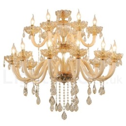 Candelabro de cristal elegante color champán de 18 (12+6) luces
