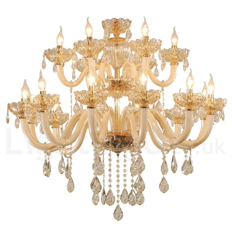 Candelabro de cristal elegante color champán de 18 (12+6) luces