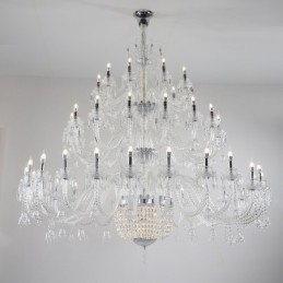 Candelabro de cristal de 50 luces transparente, elegante y lujoso, para sala de exposiciones