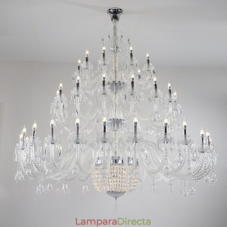 Candelabro de cristal de 50 luces transparente, elegante y lujoso, para sala de exposiciones Candelabro de cristal de 50 luces transparente, elegante y lujoso, para sala de exposiciones