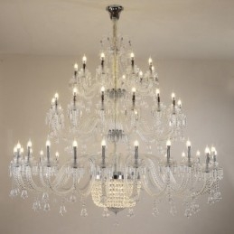 Candelabro de cristal de 50 luces transparente, elegante y lujoso, para sala de exposiciones